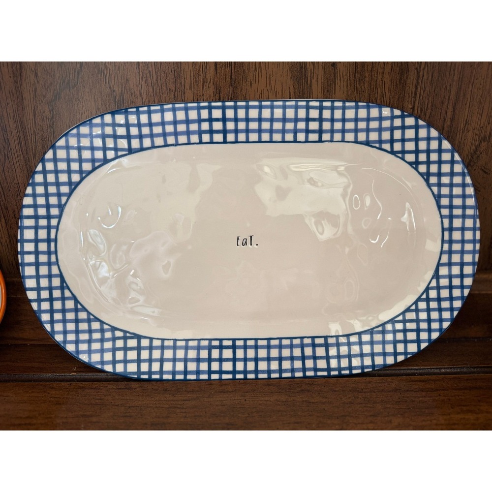 Rae Dunn Eat. Platter w/ blue gingham